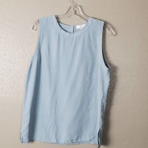 Laura Leigh VTG Blue Silk Embroidered Tank Top L
